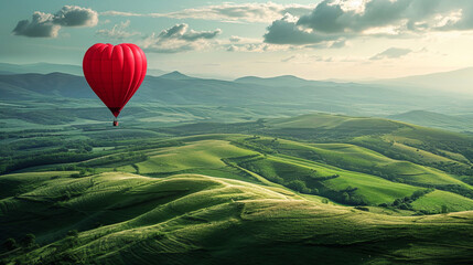 Heart shape air balloon in the sky. 