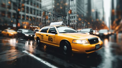 Crédence de cuisine en verre imprimé TAXI de new york Cityscape Melody: Taxis Amidst the Urban Commute, Generative AI