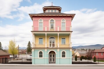 side view of an italianate home with a multistory belvedere - obrazy, fototapety, plakaty