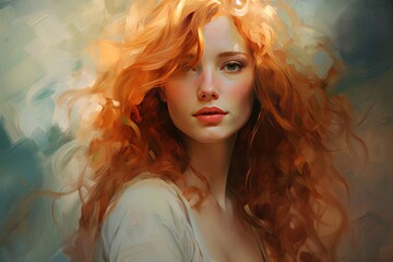Fototapeta premium Painting of a Woman With Red Hair