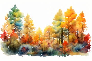 Peaceful Forest Landscape Painted With Watercolors Depicting Tall Trees in a Serene Scene