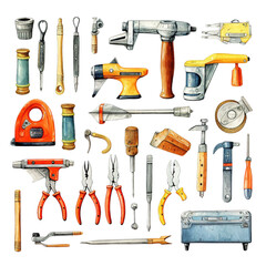 Clipart Bundle Watercolor Power Hand tools element Object and Equipment