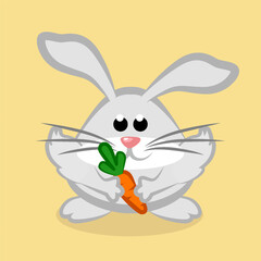 Cute rabbit with carrot. Cartoon Easter bunny