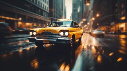 Photo sur Aluminium TAXI de new york Metropolitan Symphony: Taxis in the Heart of Downtown, Generative AI