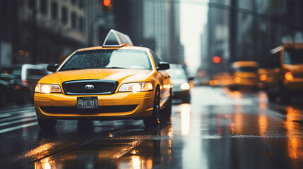 Fototapeta na wymiar Urban Commute Melody: Taxis Amidst Downtown Chaos, Generative AI