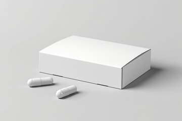 Blank Medication Box Mockup on White Surface. Generative AI.