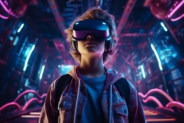 Young Man Experiencing Virtual Reality Headset for Gaming and Entertainment