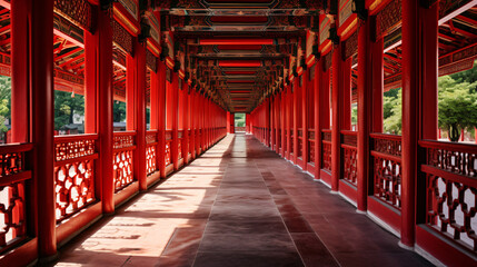 Corridor of a Confucius Temple - obrazy, fototapety, plakaty