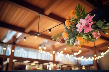 ceiling rigging with spotlights and floral decorations - obrazy, fototapety, plakaty