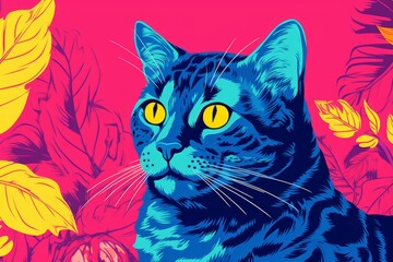 Painting of a Cat With Yellow Eyes, Graceful and Captivating Feline Portrait