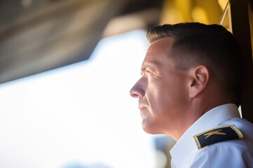 profile of captain looking out from the command bridge