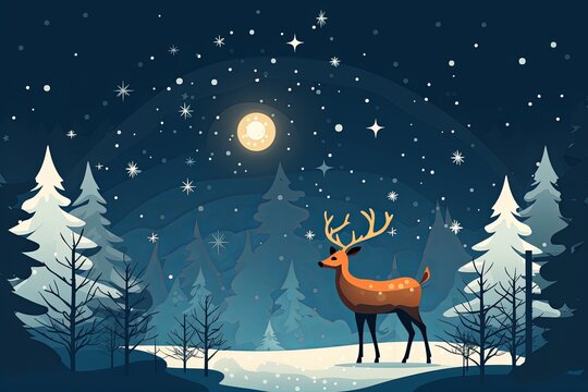 Majestic Deer Standing in Forest at Night