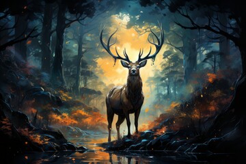 Majestic Deer in Serene Forest Setting