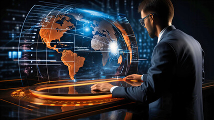 Global Business Communication Concept with Holographic World Map
