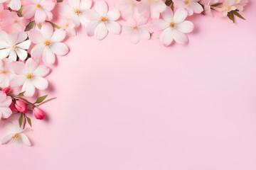 delicate apple blossoms on a pink background with a place for text or greetings