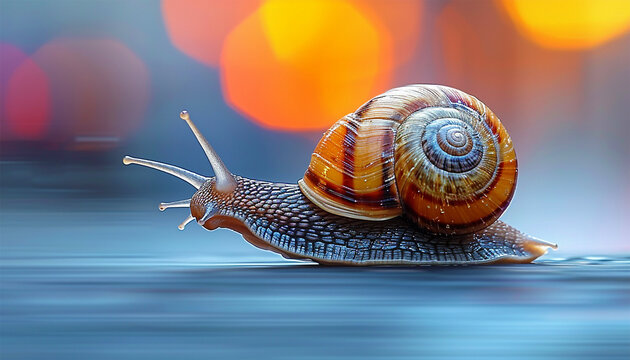Super fast turbo snail. Successful fast moving snail. Amazing power concept and business skill services success or competitive advantage as a powerful rocket fast snail winning  overcoming challenges 