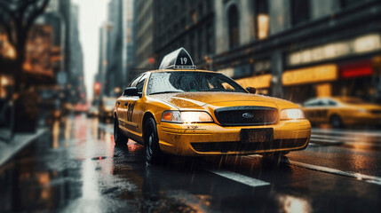 Fototapeta na wymiar Urban Commute Ballet: Taxis in the Crowded Downtown, Generative AI