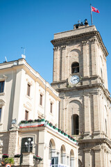 View of the facade of an old cathedral