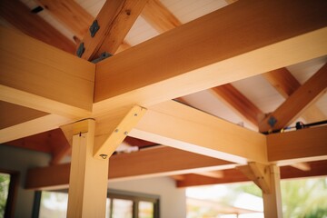 Fototapeta premium closeup of wood joints on intersecting beams