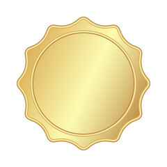 Gold medallion for use as a design element, including for the design of product cards. 3 D. Vector illustration.