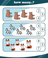 Worksheets for children counting animals vector