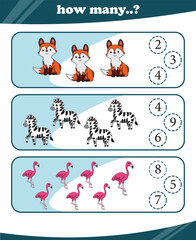 Worksheets for children counting animals vector