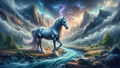 Obraz na płótnie Canvas A majestic horse in a fantastic landscape
