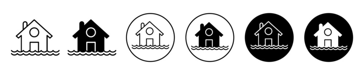 flooded house Line Art Logo set. flooded house Vector Illustration