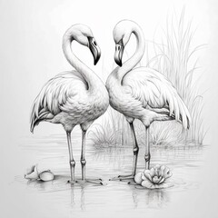 Obraz premium Pencil sketch cute flamingo drawing image Generative AI
