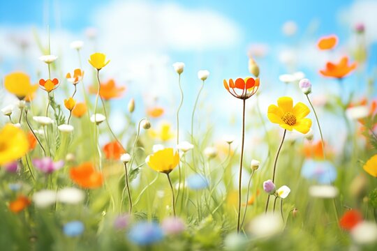 colorful spring flowers in a blooming meadow