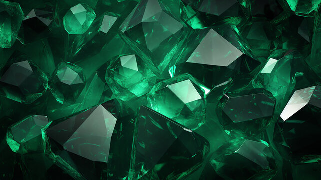 Green crystals on a dark background. 3d rendering, 3d illustration.