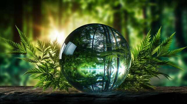 glass sphere on the grass high definition photographic creative image