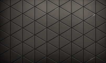 Black triangular abstract background. Dark Semigloss Wall background with tiles. Futuristic, High Tech, dark backdrop, with triangular block structure. tile Black blocks. 3D Render