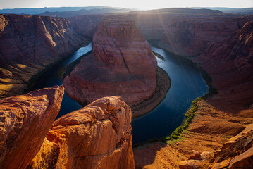 Colorado river at sunset adventure place. Arizona Horseshoe Bend in Grand Canyon.
