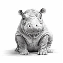 Fototapeta premium pencil sketch cute hippopotamus animal drawing images Generative AI