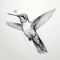 Fototapeta premium Pencil sketch cute hummingbird drawing image Generative AI