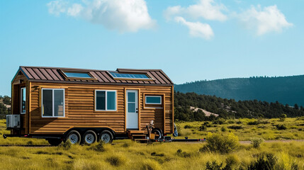 Mobile tiny house. Great for outdoor experiences and wildlife. Ai Generative