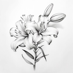 Pencil sketch cute lily flower drawing image Generative AI