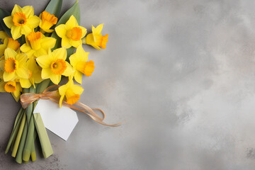 Bouquet of fresh flowers. Bunch of flowers top down view with copy space. Generative AI