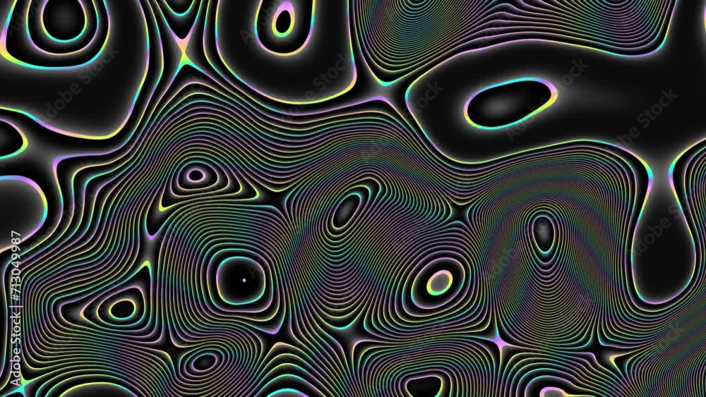 Fototapete distorted neon glowing lines abstract background on gray background. 4k loop