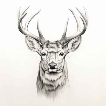 Pencil sketch deer head nice images Generative AI