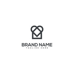 Heart and box line style logo design in minimalist template.