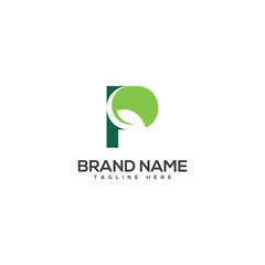 Alphabet P letter green leaf ecology nature logo element vector