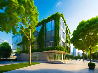 Eco-friendly building with green environment. generative AI