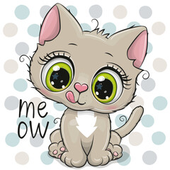 Cute Cartoon Kitten with green eyes
