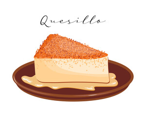 Dessert creme brulee with caramel, flan, quesillo, latin american cuisine. National cuisine of Venezuela. Food illustration, vector