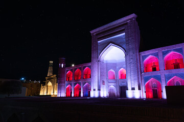 Khiva, Uzbekistan night lights and gorgeous old town, Kutlug Murad Inak Madrasah