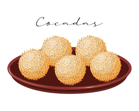 Coconut sweets Cocadas, dessert, national Latin American cuisine. Food illustration, vector