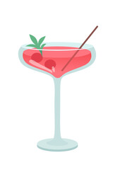 Glass of margarita cocktail with fruits cartoon vector illustration. Summer pink alcohol woman drink isolated on white background. Celebration with toasts and cheering. Party time. Beverage menu