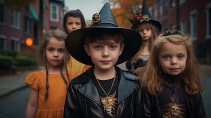 Obraz premium Portrait of kids wearing halloween costumes 